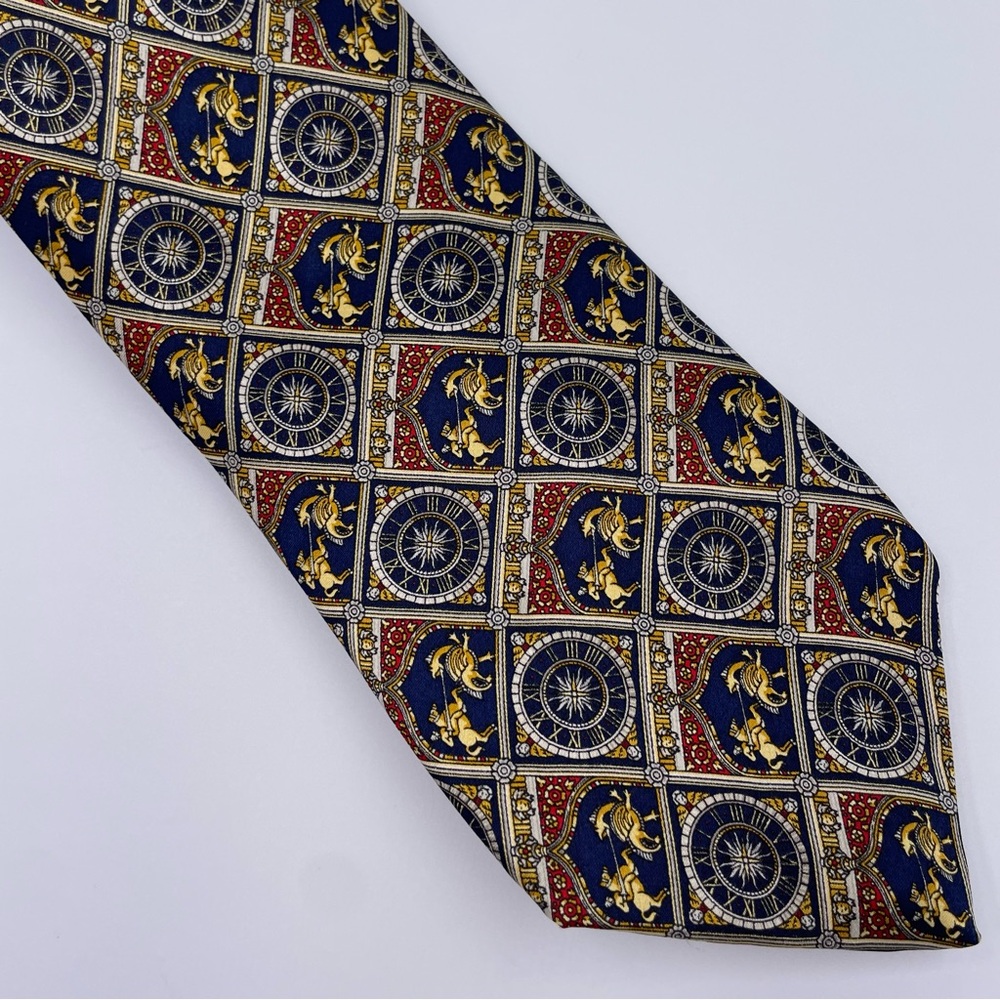 Museum Artifacts Elegant Navy and Gold Men's Tie clock and knight motif Silk